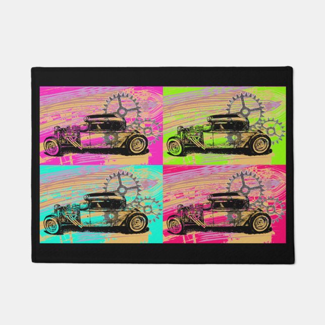 Hot Rod Pop Art Door Mat (Front)