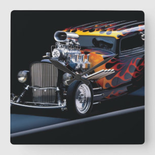Hot rod square wall clock