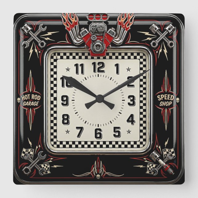 Hot Rod Square Wall Clock (Front)