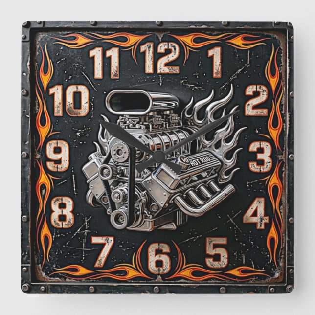 Hot Rod Square Wall Clock (Front)