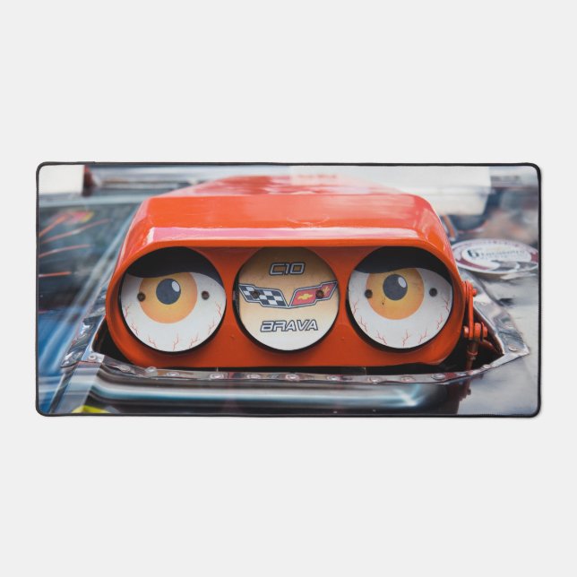 Hot rod truck air intake crazy eyes desk mat (Front)