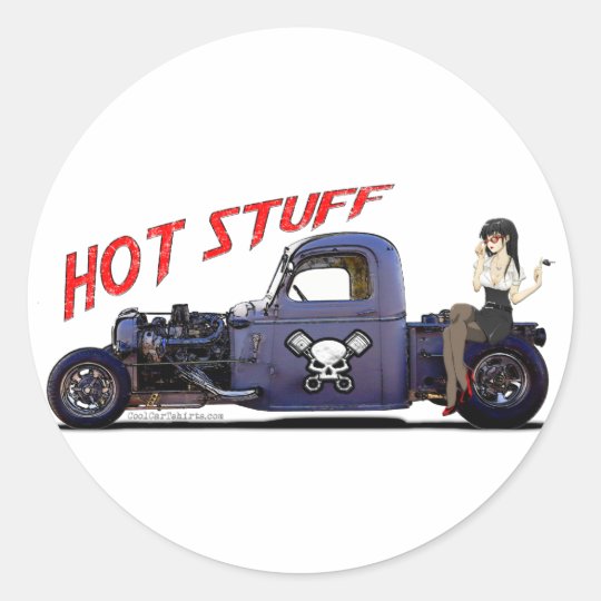 Hot Rod Truck with a Girl Classic Round Sticker