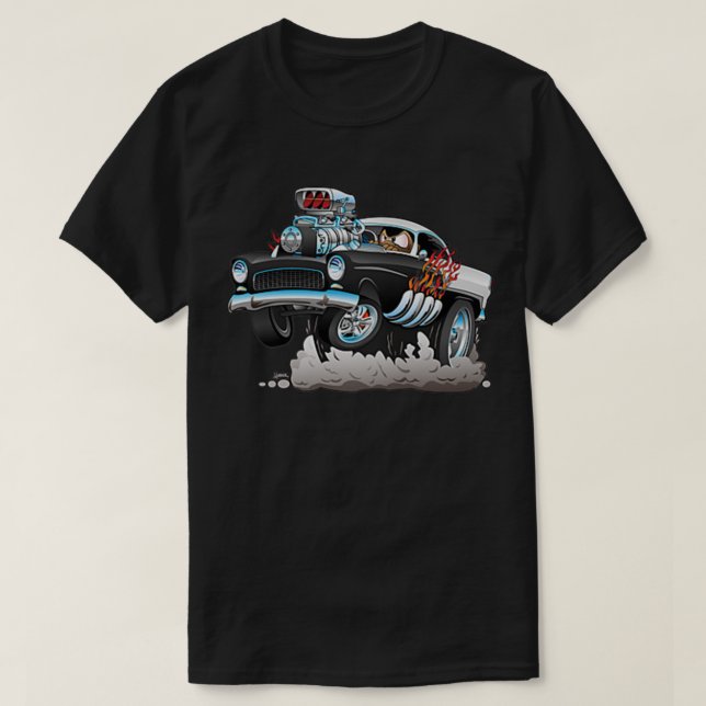 Hot Rod Usa Funny Classic Muscle Car Cartoon Illus T-Shirt (Design Front)