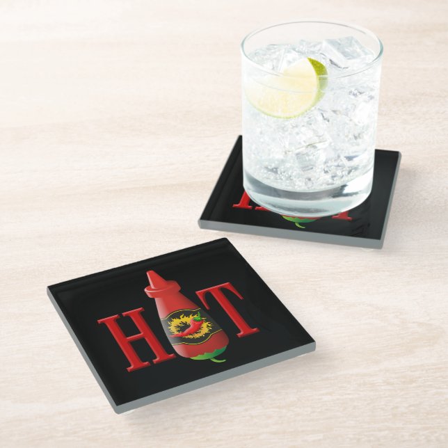 Hot sauce bottle glass coaster (Angled)
