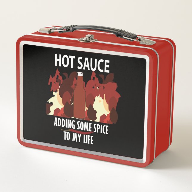 Hot Sauce Ketchup Fire Red Chilli Pepper  Metal Lunch Box (Front)
