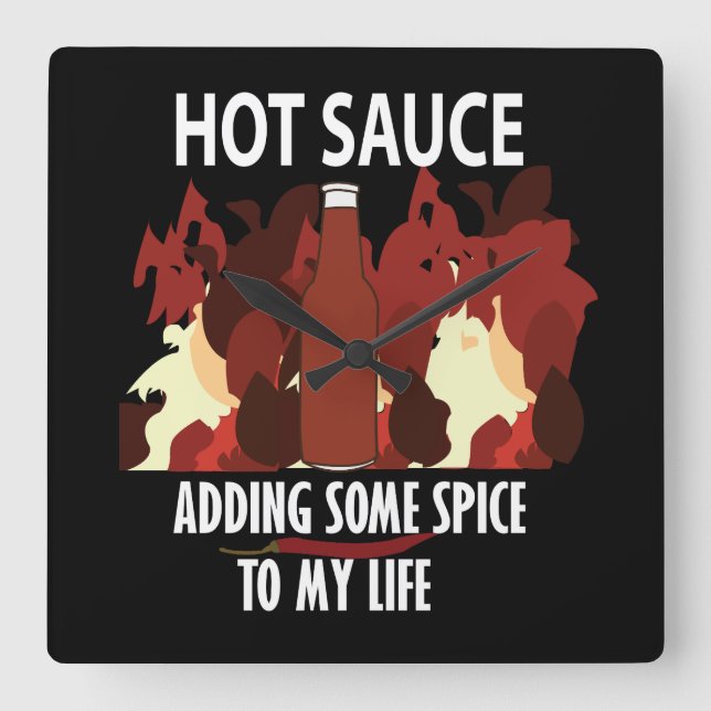 Hot Sauce Ketchup Fire Red Chilli Pepper  Square Wall Clock (Front)