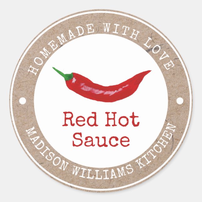 Hot Sauce Label | Homemade with Love |Red Chilli (Front)
