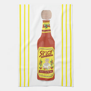 HOT SAUCE Spicy Cat Yellow stripe Tea Towel