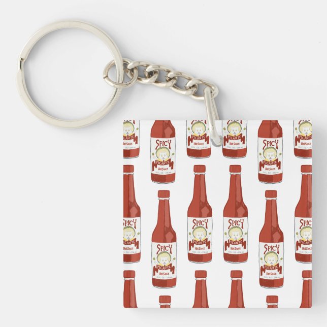 Hot Sauce Spicy Fun Picante Pattern Key Ring (Front)
