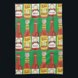 HOT SAUCES Spicy Cat Picante Green Tea Towel<br><div class="desc">Decorate your kitchen with this fun hot sauce towel. Makes a great housewarming or anniversary gift! 
You can customise it and add text too.
Check my shop for lots more colours and patterns plus matching kitchen stuff!</div>