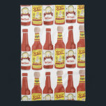 HOT SAUCES Spicy Cat Picante White Tea Towel<br><div class="desc">Decorate your kitchen with this fun hot sauce towel. Makes a great housewarming or anniversary gift! 
You can customise it and add text too.
Check my shop for lots more colours and patterns plus matching kitchen stuff!</div>