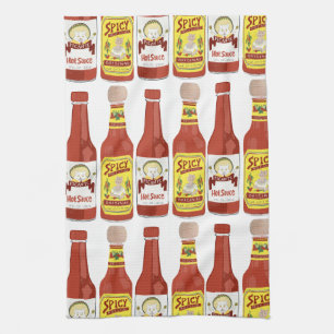 HOT SAUCES Spicy Cat Picante White Tea Towel