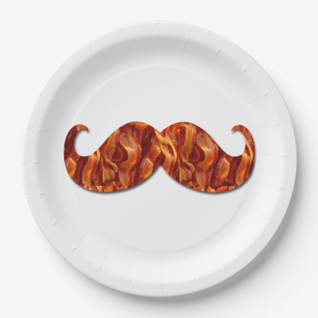 Hot Sizzling Yummy Moustache Bacon Texture Paper Plate (Front)