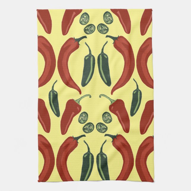HOT & SPICY chiles jalapeno pattern Tea Towel (Vertical)