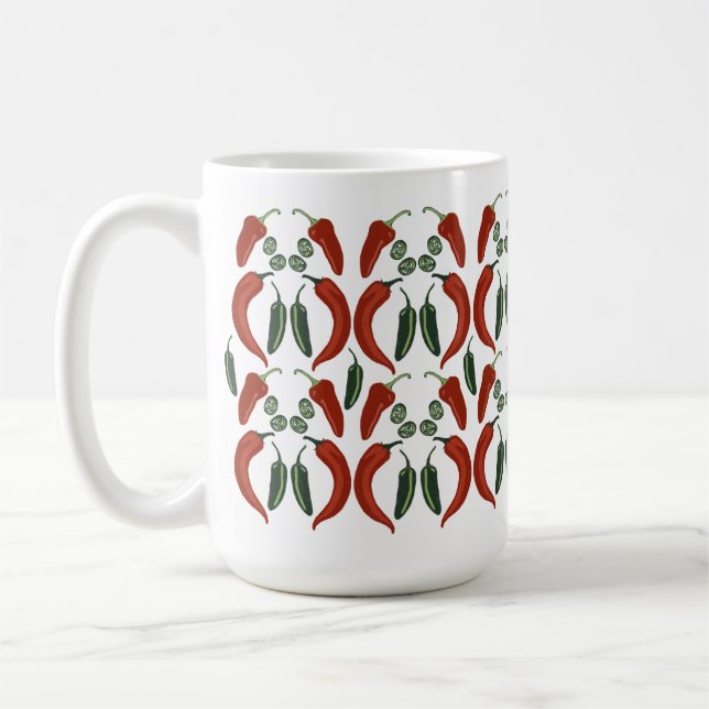 HOT & SPICY Jalapeño Chile Peppers Pattern Art Coffee Mug (Left)