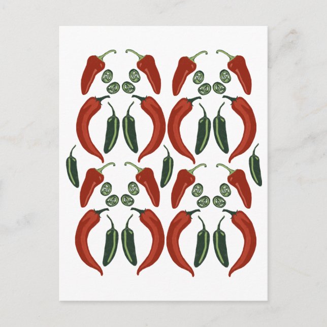 HOT & SPICY Jalapeño Chile Peppers Pattern Art Postcard (Front)