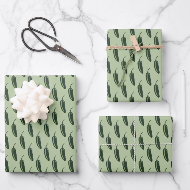 HOT & SPICY Jalapeño Chile Peppers Pattern Wrapping Paper Sheet (Front)