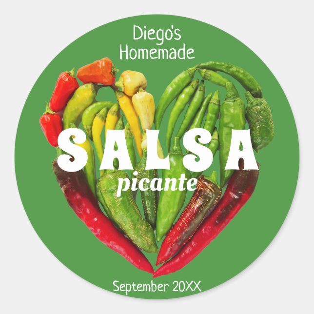 Hot spicy red green chilli peppers heart food classic round sticker (Front)