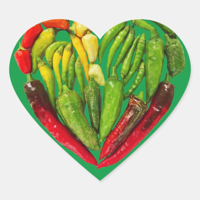 Hot spicy red green chilli peppers heart heart sticker (Front)