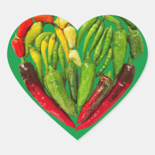 Hot spicy red green chilli peppers heart heart sticker
