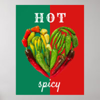 Hot spicy red green chilli peppers heart 