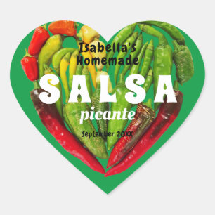 Hot spicy Salsa chili peppers heart green food  Heart Sticker