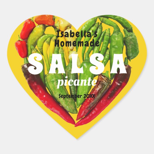 Hot spicy Salsa chilli peppers heart mustard food Heart Sticker (Front)