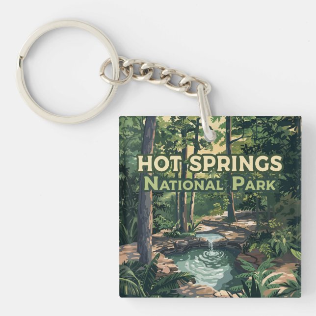Hot Springs National Park Arkansas Retro  Key Ring (Front)