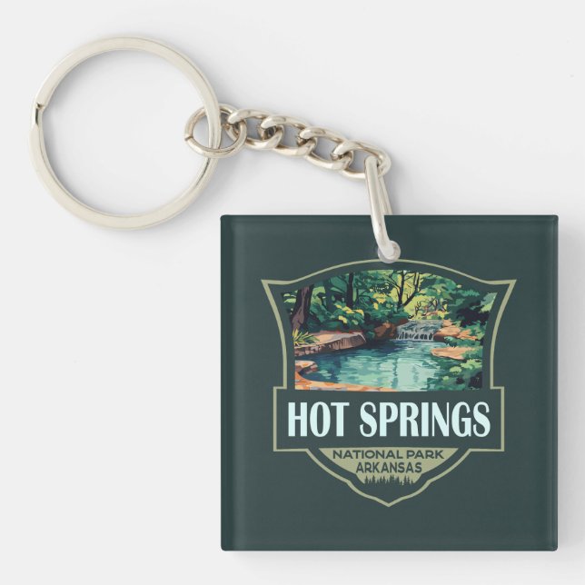Hot Springs National Park Illustration Retro Badge Key Ring (Front)