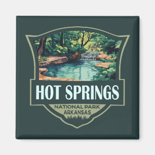 Hot Springs National Park Illustration Retro Badge Magnet