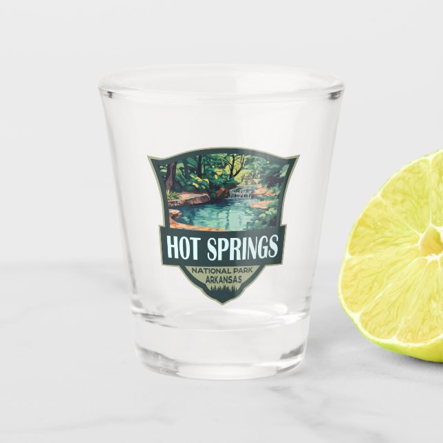 Hot Springs National Park Illustration Retro Badge Shot Glass (Front)