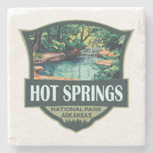 Hot Springs National Park Illustration Retro Badge Stone Coaster