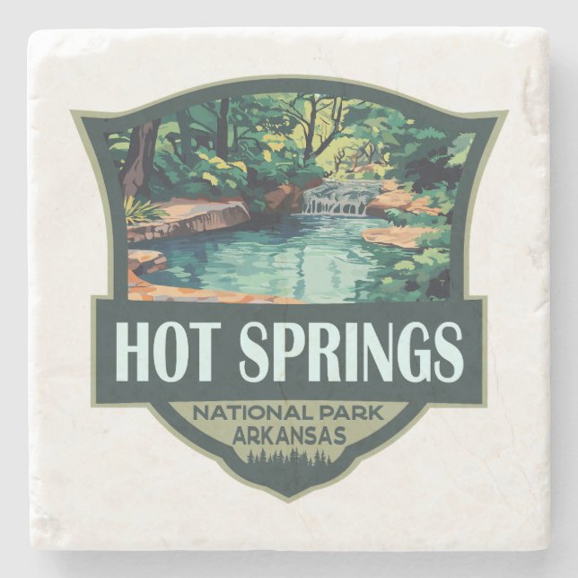 Hot Springs National Park Illustration Retro Badge Stone Coaster (Front)
