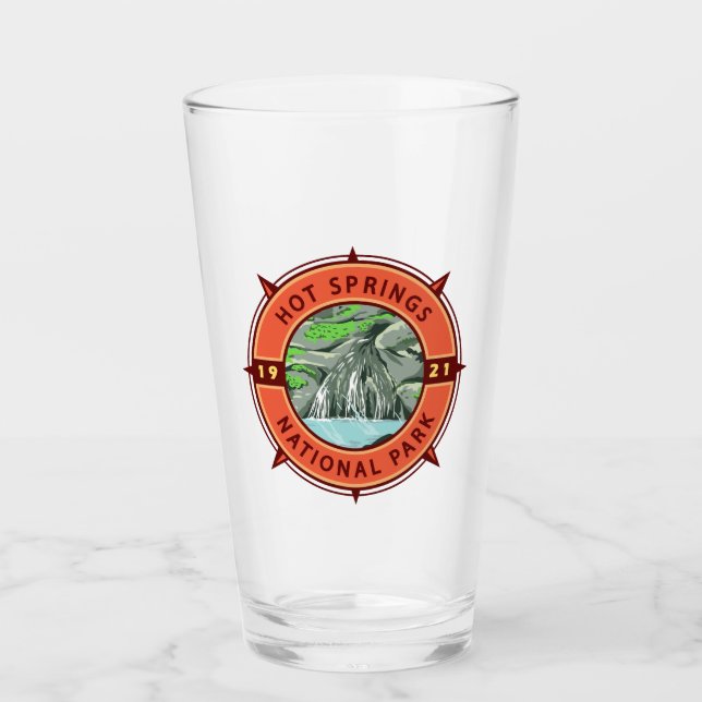 Hot Springs National Park Retro Compass Emblem Glass (Front)