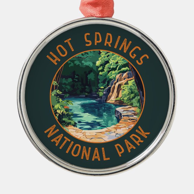Hot Springs National Park Retro Distressed Circle Metal Tree Decoration (Front)