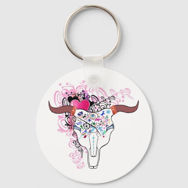 Hot Steer Skull Tattoo KeyChain (Front)