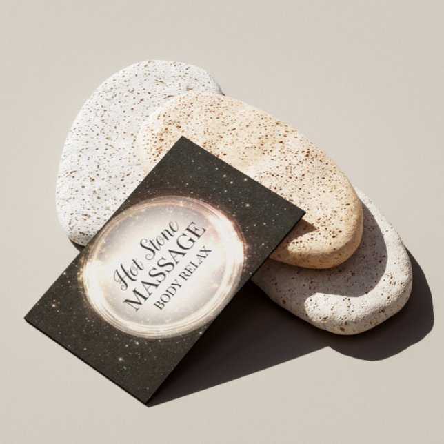 Hot Stone Body Massage Glitter Black Business Card (Perfect for business)