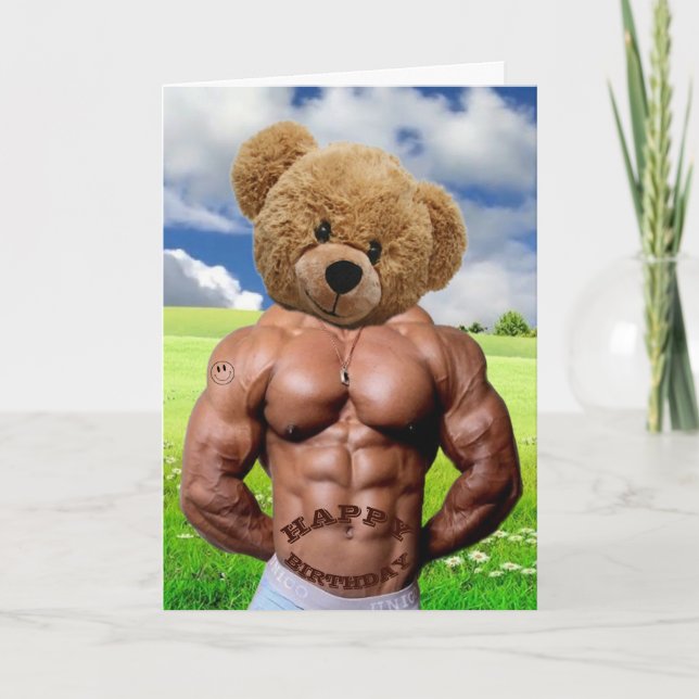 Hot Stud Man Teddy Bear Funny Birthday Card (Front)