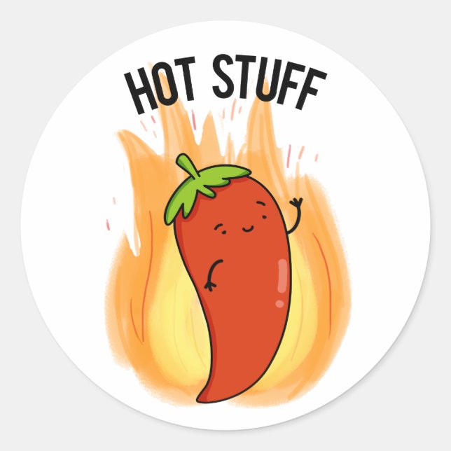 Hot Stuff Funny Red Hot Chilli Pepper Pun  Classic Round Sticker (Front)