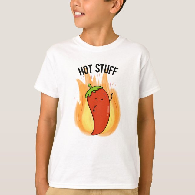 Hot Stuff Funny Red Hot Chilli Pepper Pun  T-Shirt (Front)