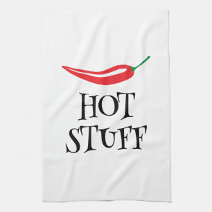 Hot Stuff funny spicy red cayenne chili pepper Tea Towel