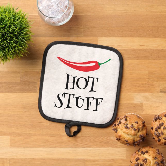 Hot Stuff funny spicy red cayenne chilli pepper Pot Holder (Top Down)