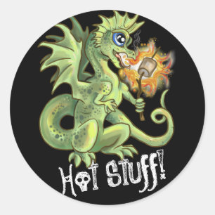 Hot Stuff! lil marshmellow roasting dragon Classic Round Sticker