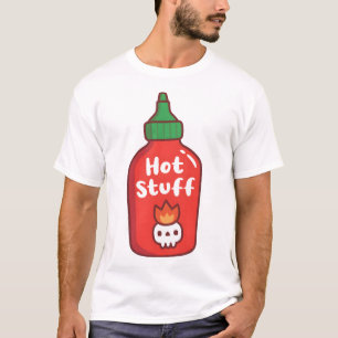 Hot Stuff Skull On Fire Spicy Chilli Sauce Bottle T-Shirt