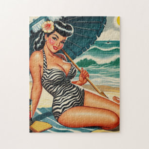 Hot Summer Beach Pin-up Jigsaw Puzzle