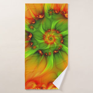 Hot Summer Green Orange Abstract Colourful Fractal Bath Towel