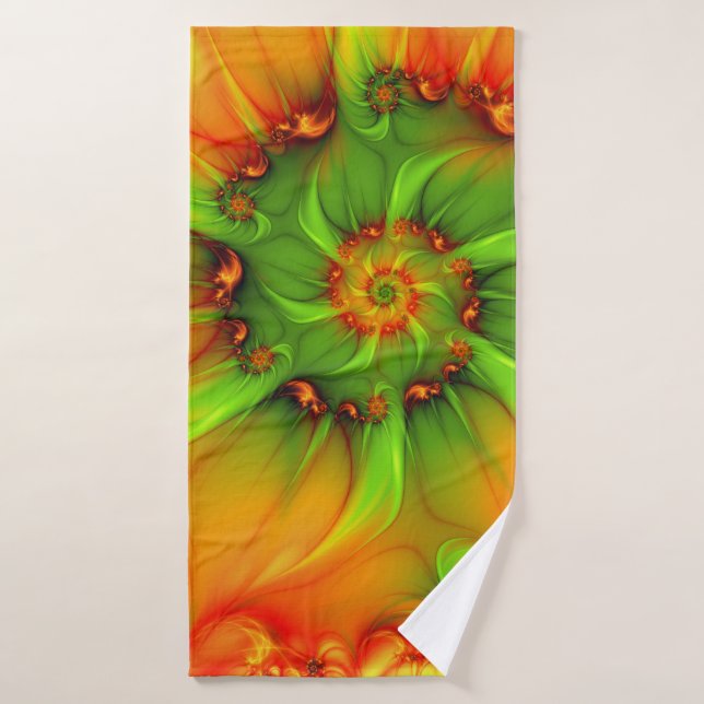 Hot Summer Green Orange Abstract Colourful Fractal Bath Towel (Bath Towel)