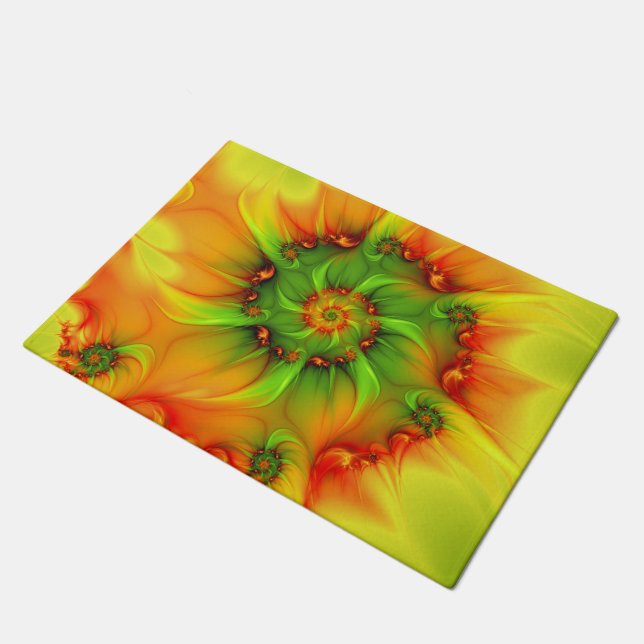 Hot Summer Green Orange Abstract Colourful Fractal Doormat (Angled)