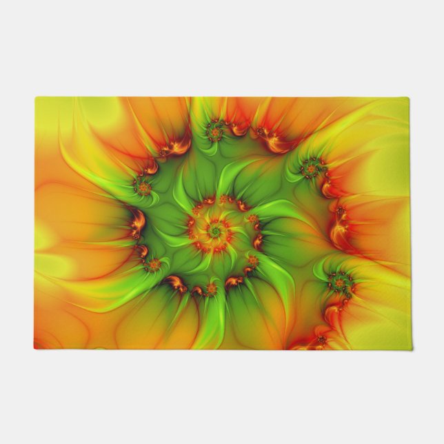 Hot Summer Green Orange Abstract Colourful Fractal Doormat (Front)