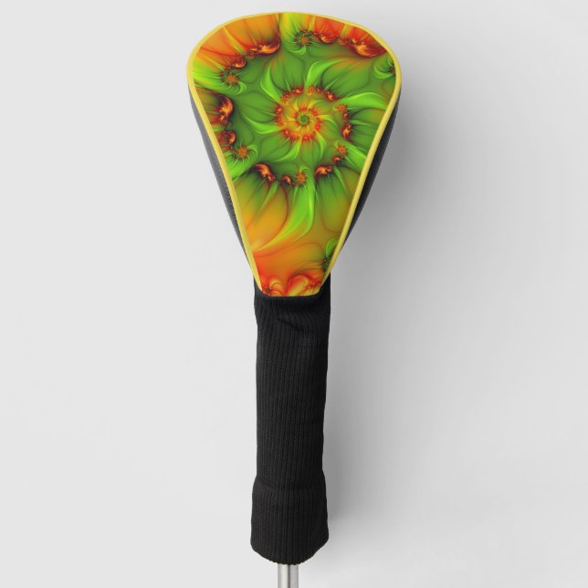 Hot Summer Green Orange Abstract Colourful Fractal Golf Head Cover (Front)
